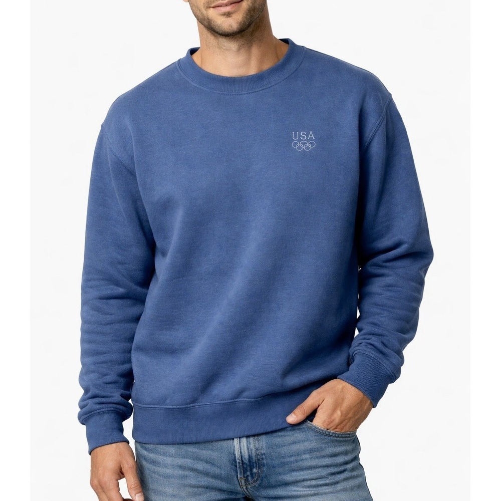 USA Olympics Crewneck Sweatshirt Men Blue Pullover Embroidered Fleece Medium JCP